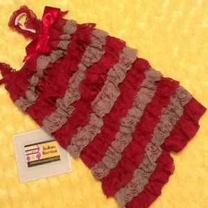 Burgundy and Grey Lace Romper